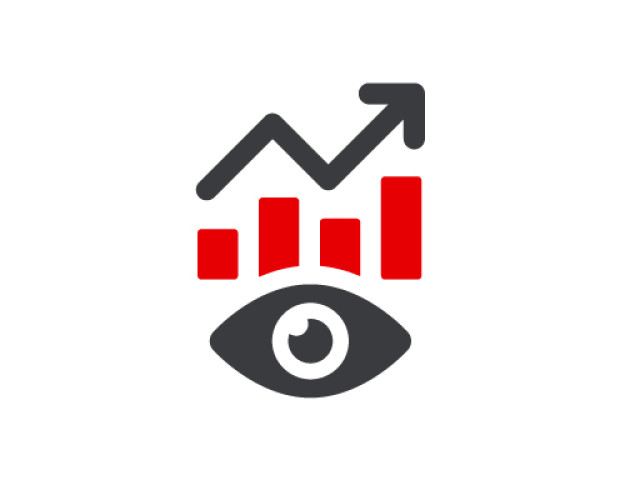 Symbolbild f&uuml;r Planung, Budgetierung und Forecast: Ein Auge vor vier Diagramm-Balken